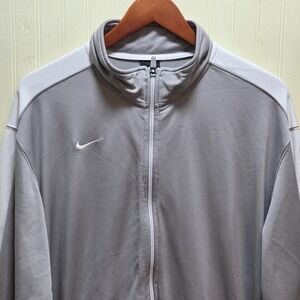 Nike Track Jacket Mens XL Gray Full Zip Stand Collar Swoosh Logo Athletic
